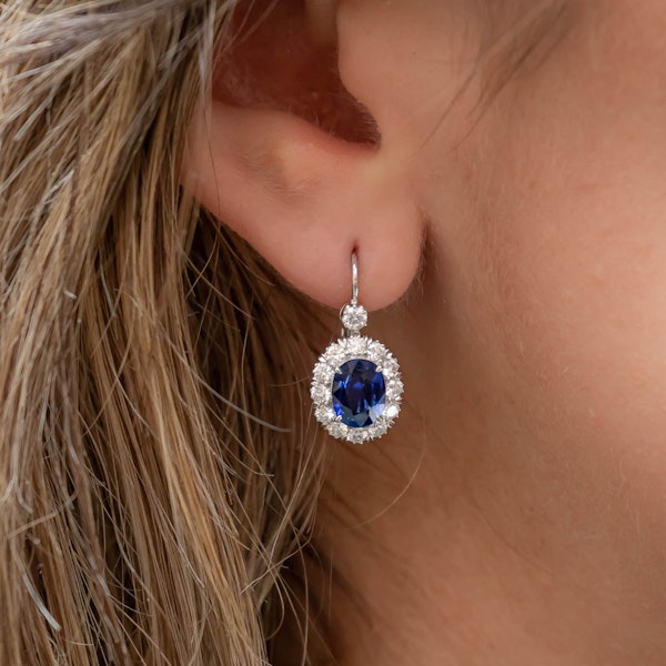 Modern Sapphire, Diamond and Platinum Cluster Earrings - image 5