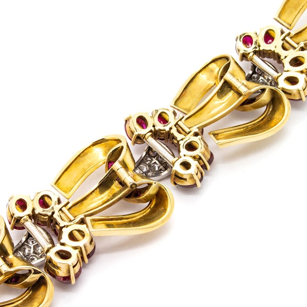 French Vintage Ruby Diamond and Gold Bracelet, Circa 1947 - image 5
