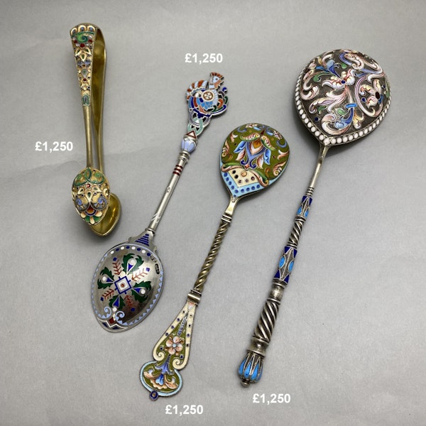 Russian Silver Enamel Spoons date pre 1917, SHAPIRO & Co since1979 - image 2
