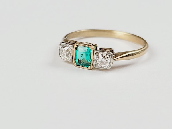 Antique emerald and diamond engagement ring sku 5286  DBGEMS Ltd - image 4