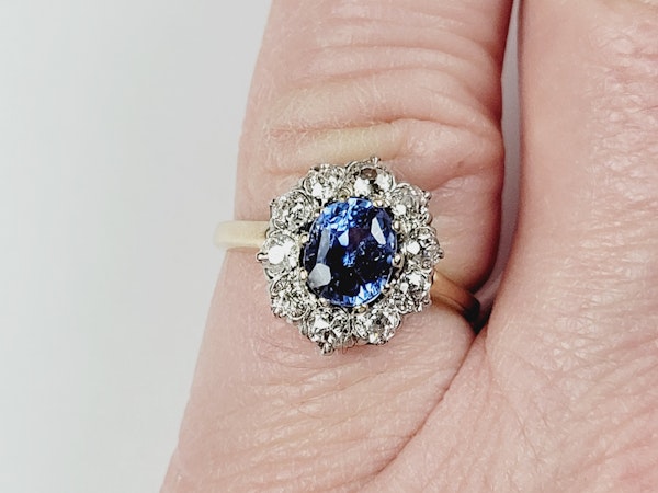 Antique cornflower blue sapphire and diamond engagement ring sku 5288 DBGEMS Ltd - image 1