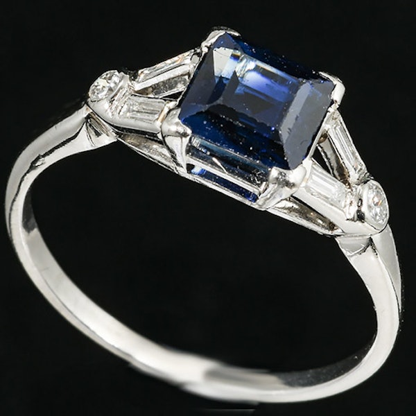 MM7075r Art Deco sapphire diamond platinum ring 1930c - image 1