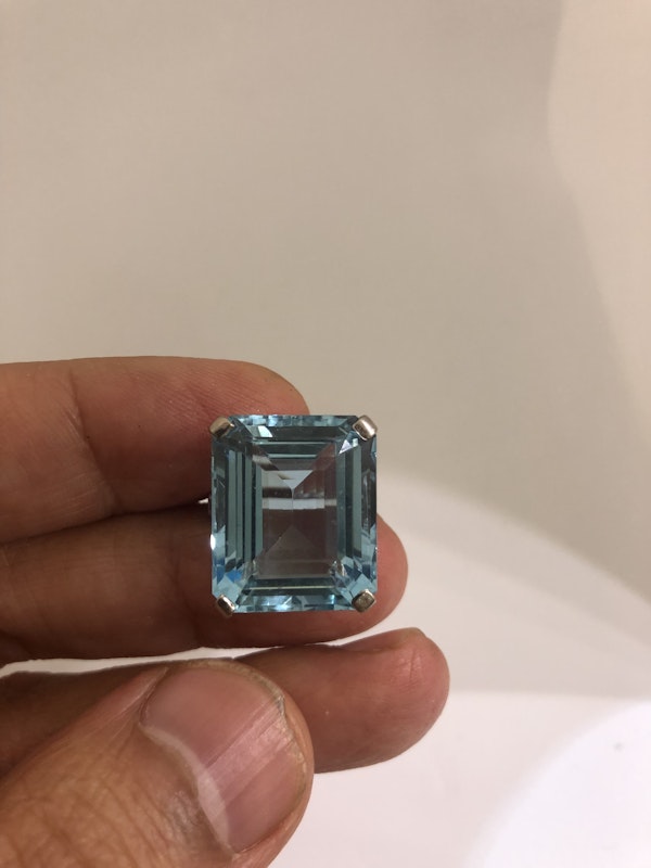 Deco aquamarine diamond platinum ring - image 1