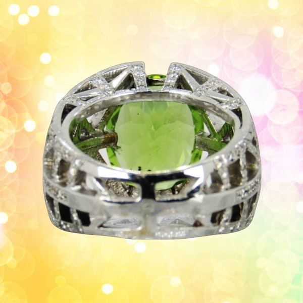 French Platinum Peridot and Diamond Cocktail Ring - image 3