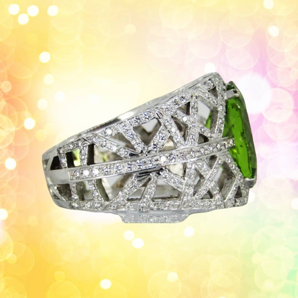 French Platinum Peridot and Diamond Cocktail Ring - image 4