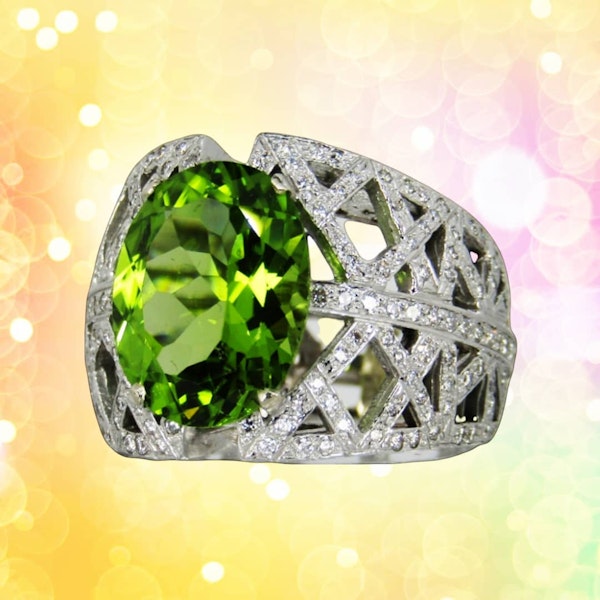 French Platinum Peridot and Diamond Cocktail Ring - image 5