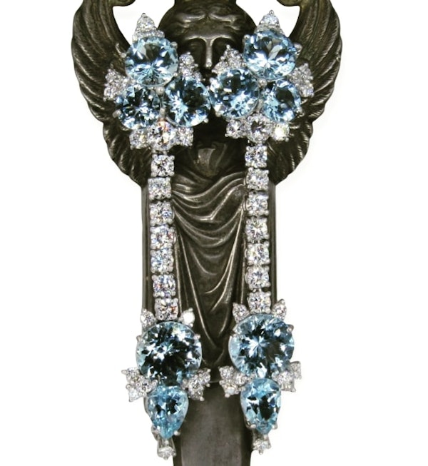 Vintage French Aquamarine and Diamond Drop Earrings - image 2