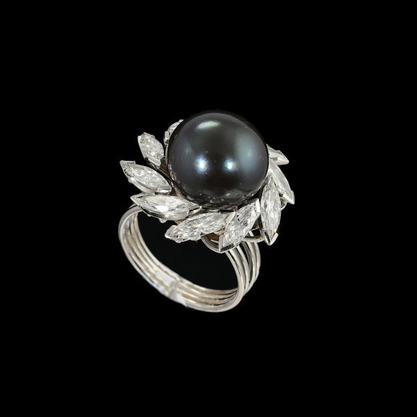 MM7036r GRIMA marquise diamond black pearl ring 1970c - image 1