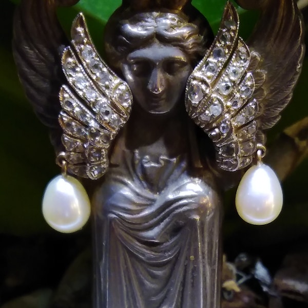 Vintage Deco Angel wing drop pearl earrings - image 1