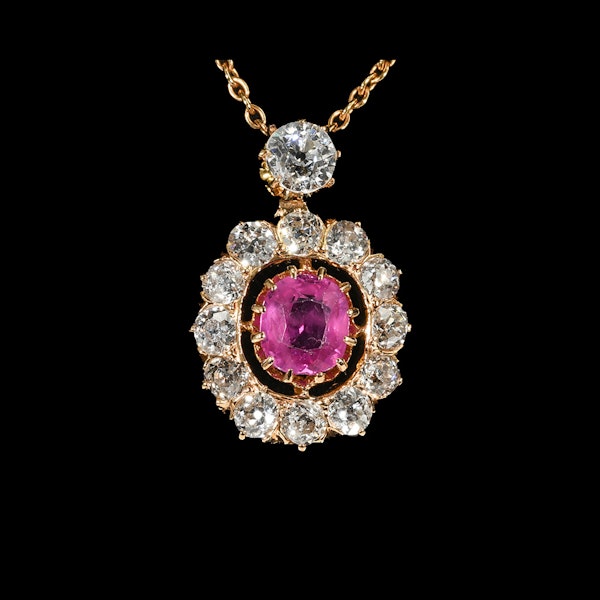 MM5708b/p Natural Burmese ruby diamond cluster everyday wearable gold pendant Victorian 1880c - image 1