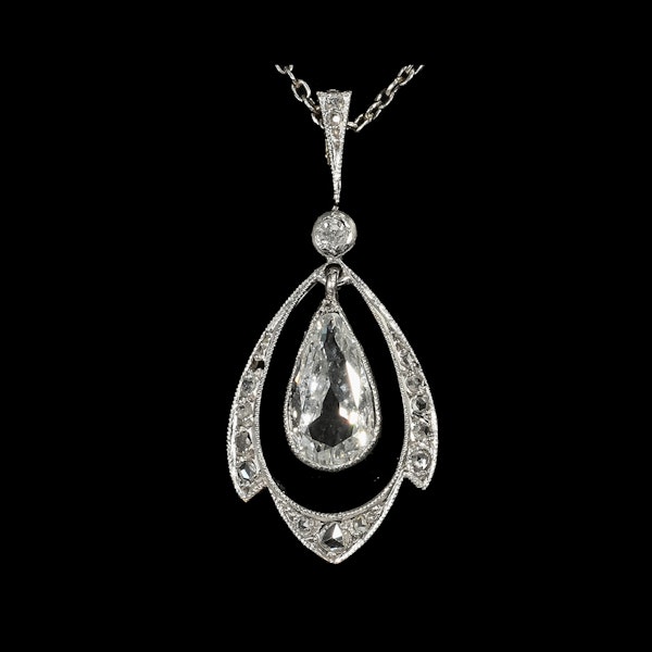 MM7103p Platinum 1910c Edwardian everyday wearable pear shaped diamond pendant - image 1