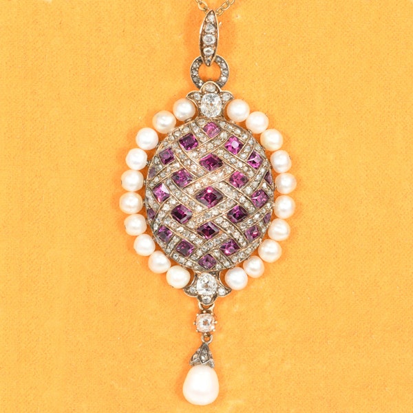 MM7091p Holbein 1860c garnet diamond pearl rare pendant - image 1