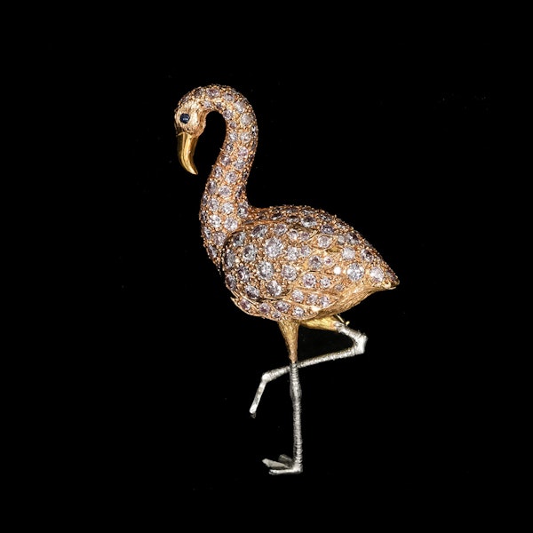 MM7122b Pink diamond gold flamingo brooch by E Wolfe amazing piece 1950c - image 1