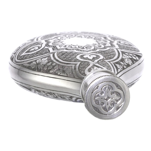Sterling Silver - Mandala / Floral Engraved Hip Flask - D&M 1869 - image 4