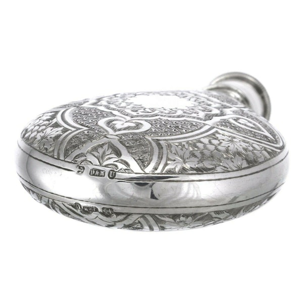 Sterling Silver - Mandala / Floral Engraved Hip Flask - D&M 1869 - image 5