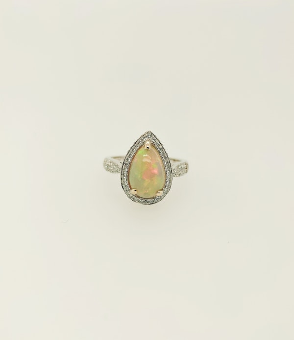 Opal pear shape diamond set ring - image 1