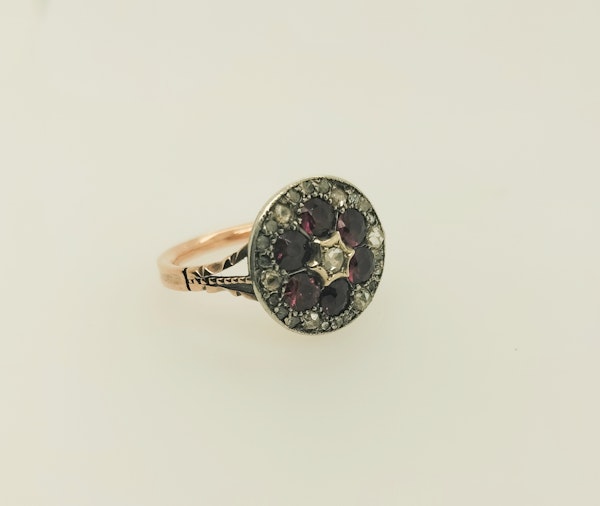 Almandine Garnet and diamond button ring - image 1