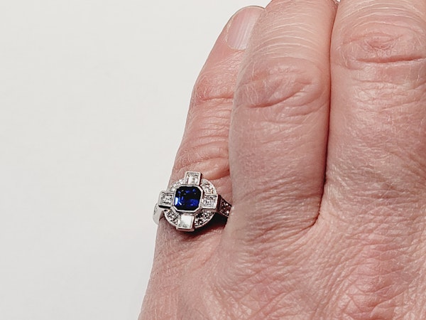Art deco sapphire and diamond engagement ring skull 5302 DBGEMS - image 2