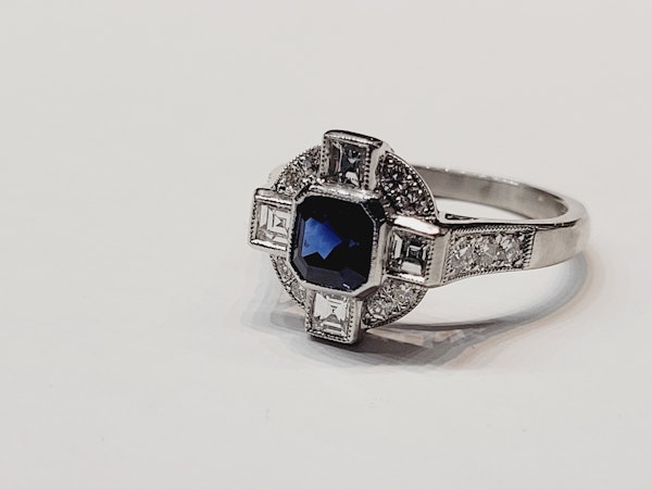 Art deco sapphire and diamond engagement ring skull 5302 DBGEMS - image 4