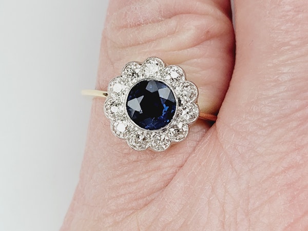 Gorgeous Edwardian sapphire and diamond cluster engagement ring sku 5308 DBGEMS - image 2