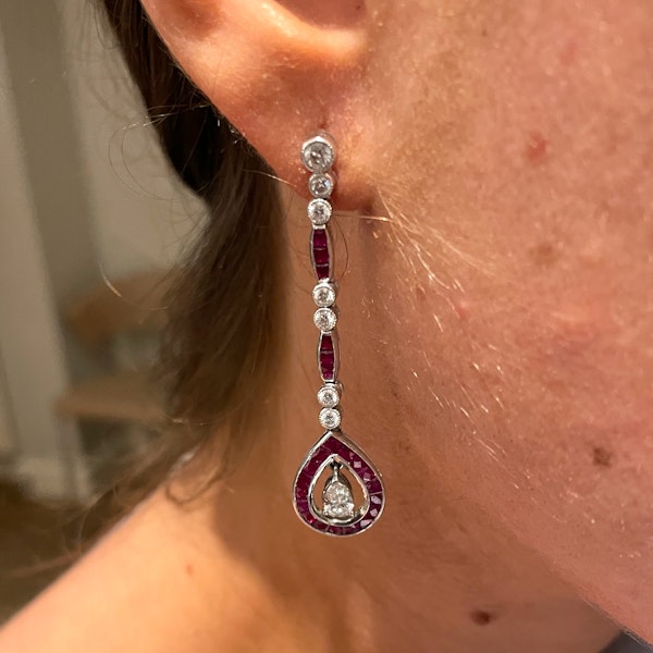 Art Deco Style Ruby and Diamond Drop Earrings - image 4