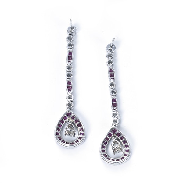 Art Deco Style Ruby and Diamond Platinum Drop Earrings - image 3