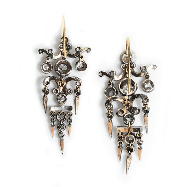 Antique Diamond and Silver Upon Gold Drop Earrings, Circa 1850 - image 3