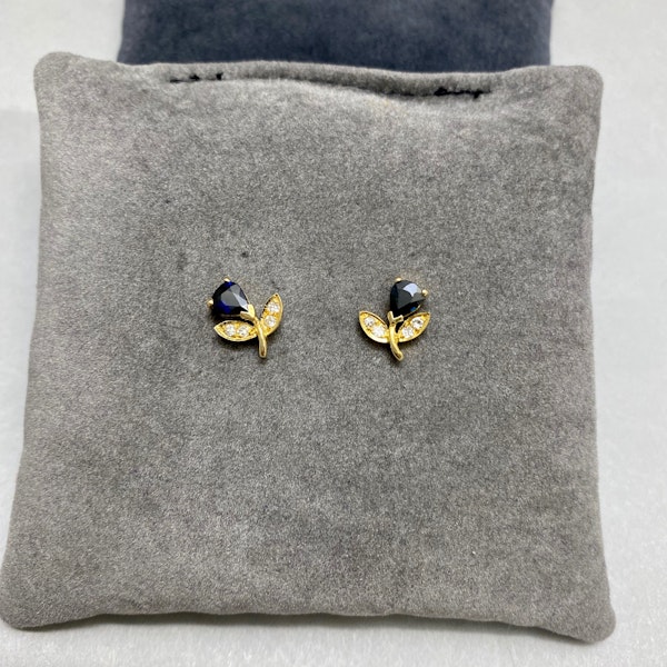 Sapphire Diamond Earrings in 9ct Gold date circa 1970, Lilly's Attic since 2001 - image 5