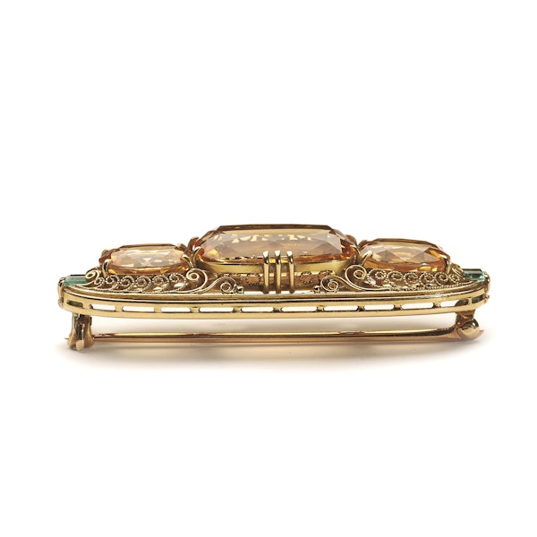 Antique Belle Époque Tiffany & Co. Topaz Emerald and Gold Brooch, Circa 1900 - image 2