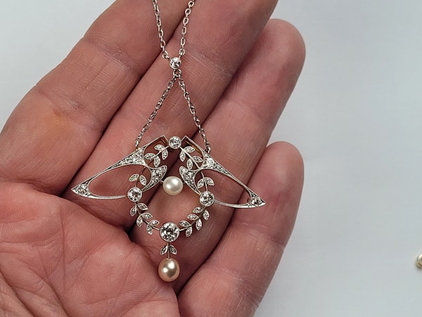 Art Nouveau diamond and natural pearl pendant/brooch sku 5375 DBGEMS - image 2