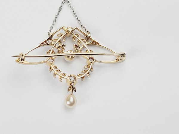 Art Nouveau diamond and natural pearl pendant/brooch sku 5375 DBGEMS - image 4