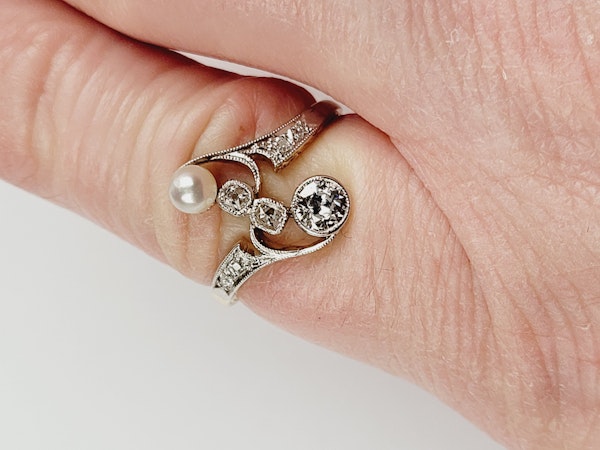 Art nouveau diamond and pearl ring sku 5376 DBGEMS - image 2