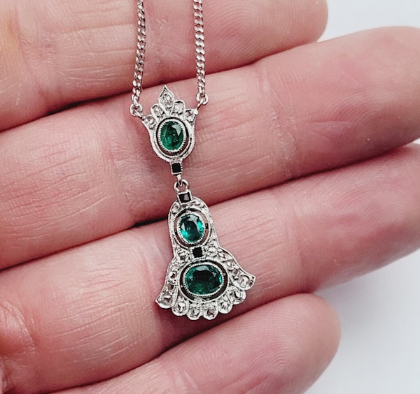 Antique emerald, onyx and diamond pendant sku 5373  DBGEMS - image 2