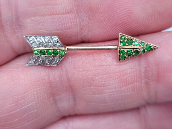 Antique demantoid garnet and diamond arrow jabot pin SKU: 5412  DBGEMS - image 4