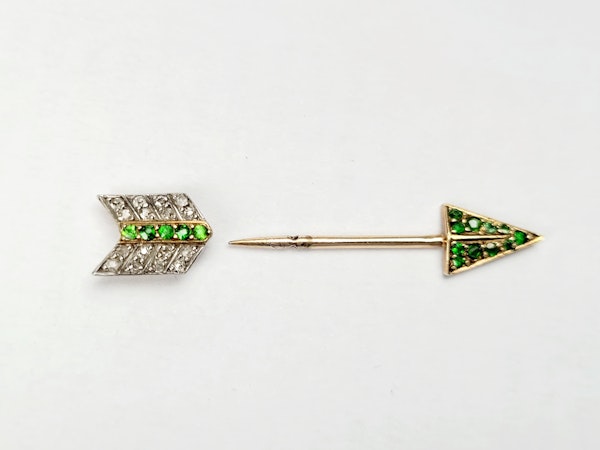 Antique demantoid garnet and diamond arrow jabot pin SKU: 5412  DBGEMS - image 2