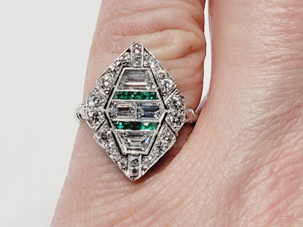 Super chic art deco diamond and emerald lozenge panel ring SKU: 5414  DBGEMS - image 2