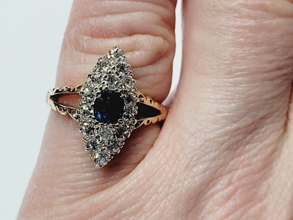 Antique sapphire and diamond marquise shaped ring sku 5408  DBGEMS - image 2