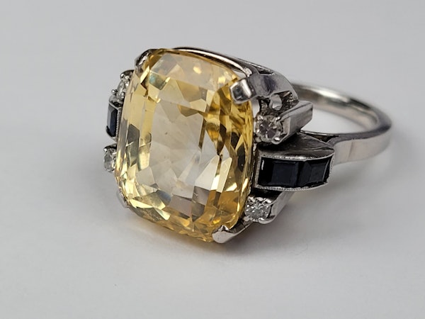 Art deco natural yellow sapphire, diamond and blue sapphire ring Sku 5397  DBGEMS - image 2