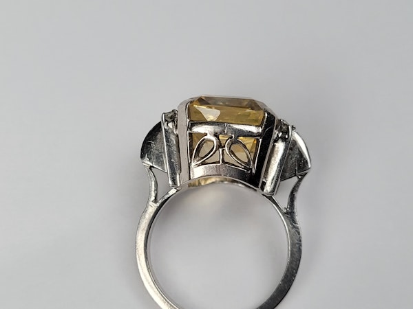 Art deco natural yellow sapphire, diamond and blue sapphire ring Sku 5397  DBGEMS - image 4