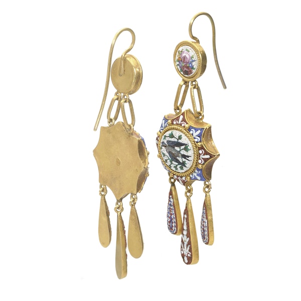 Antique Italian Micromosaic And Gold Earrings, Circa 1870 - image 2