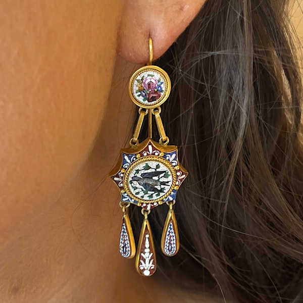 Antique Italian Micromosaic And Gold Earrings, Circa 1870 - image 5