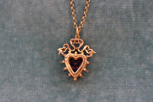 A Victorian Amethyst & Diamond heart pendant set in High Carat Yellow Gold & Silver, English, Circa 1880 - image 3