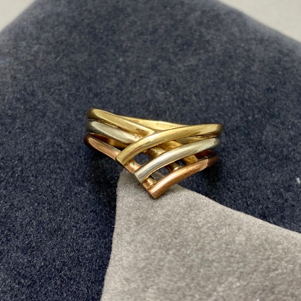 Wishbone Band Ring in 9ct tri-colour date London 1991, Lilly's Attic since 2001 - image 1