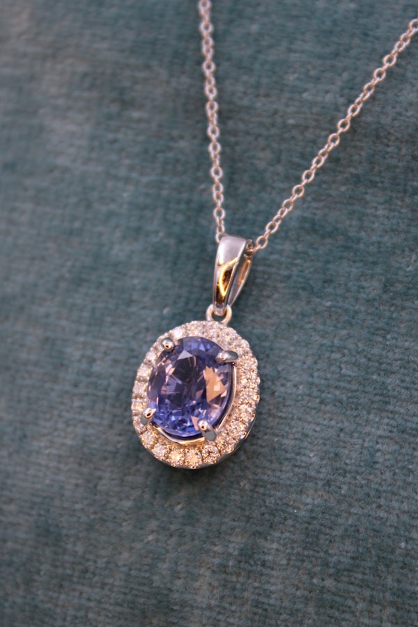 A Natural 2.20 Carat Sapphire and Diamond Pendant, English, Pre-owned - image 1