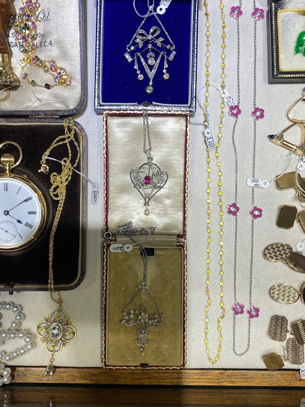 Edwardian Diamond Pearl Pendant in Platinum date circa 1905, SHAPIRO & Co since1979 - image 5
