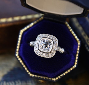 Downstairs at Grays: A very Beautiful, "Floating Style", 1.23 Carat Diamond & Platinum Engagement / Cluster Ring, Pre-owned.