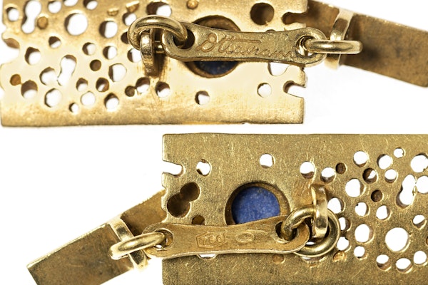 Retro Gold Openwork Cufflinks set with Lapis Lazuli - image 4