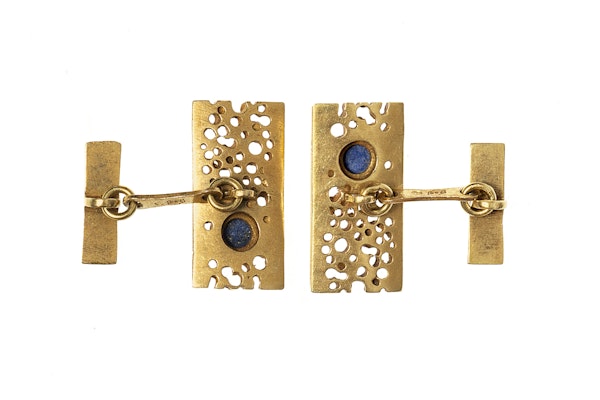 Retro Gold Openwork Cufflinks set with Lapis Lazuli - image 3