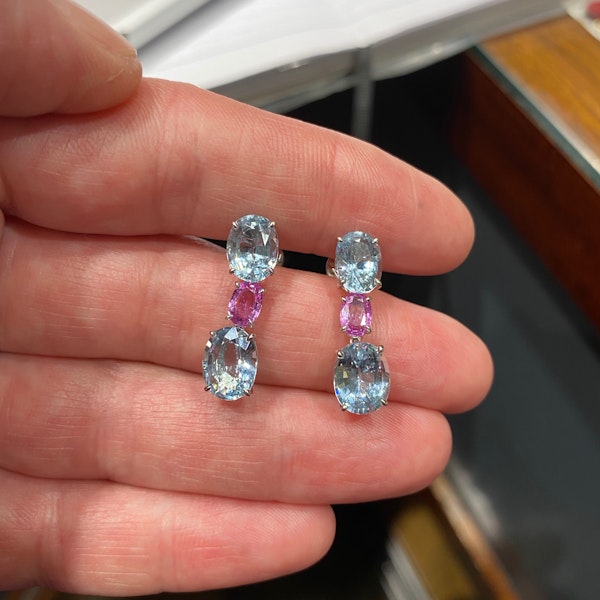 Aquamarine & Pink Sapphire Earrings in 18ct White Gold date circa 1980, SHAPIRO & Co since 1979 - image 8