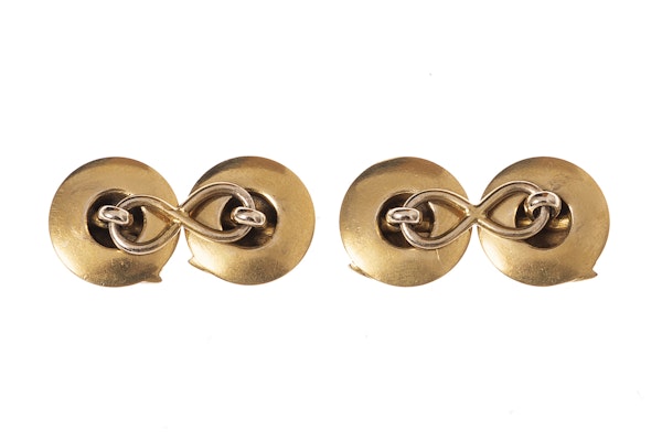 Gold Straw Boater Cufflinks with Blue Enamel Ribbon - image 4